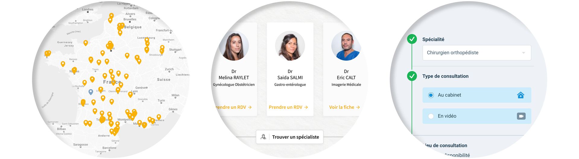 1. Rechercher > 2. Trouver > 3. Prendre RDV